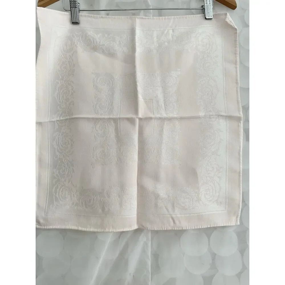 Vintage MCM Double Damask Pale Pink Napkins Chrysanthemums Floral Set Of 8